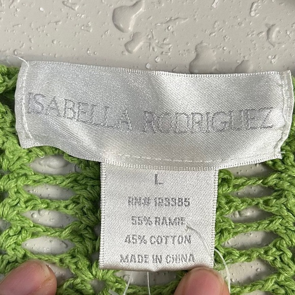 Isabella Rodriguez Lime Open-Knit Cardigan Y2K Neon Casual Crochet Large Vintage - Picture 3 of 7